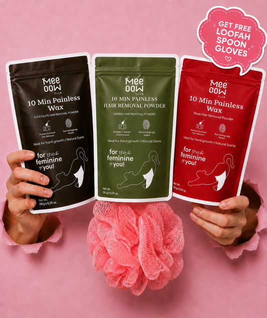 Trio Pack Mee Oow Club 10 Min Painless Hair Removal Powder – Rose, Chocolate & Herbal 150g Each